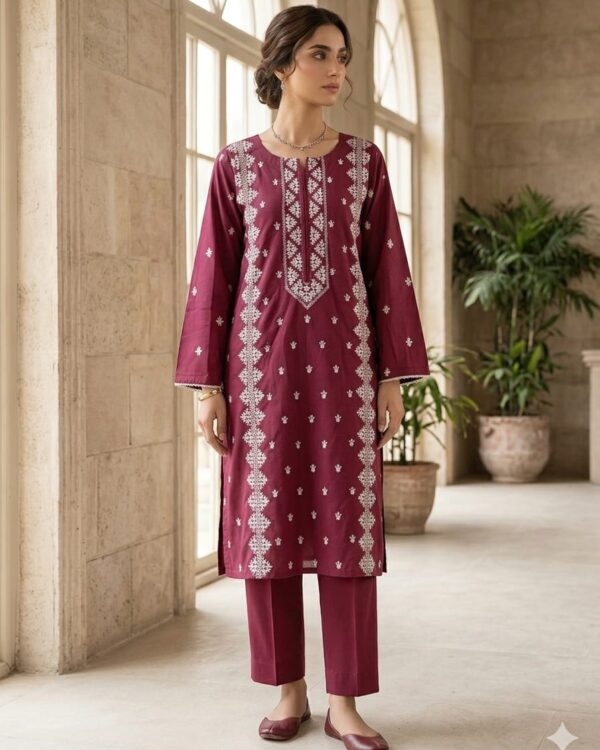 Shirt Embroidered-Maroon